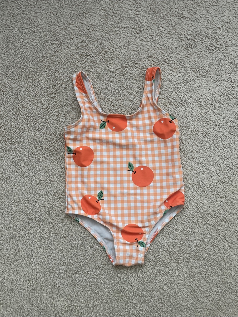 Gingham Orange Fruit One-Piece Swimsuit with Coverup